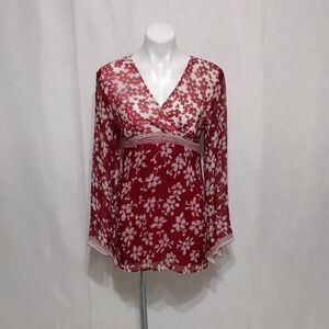 Chadwick's Floral Silk Surplice V-Neck Empire Waist Boho Romantic Tunic Top 6